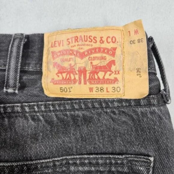 Levi's 501XX Jeans Mens 38X28.5 Black Denim Button Fly Straight Cotton Grunge - Picture 11 of 16